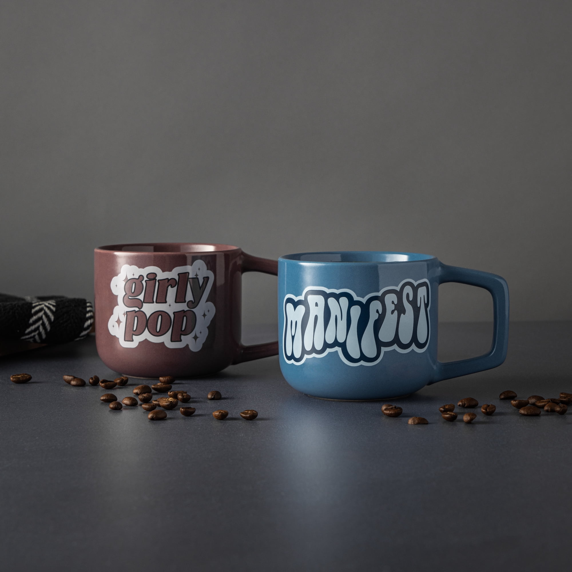 Thyme & Table 2 Pack Manifest Blue and Girly Pop Purple Mugs 13.8 fl oz, Stoneware