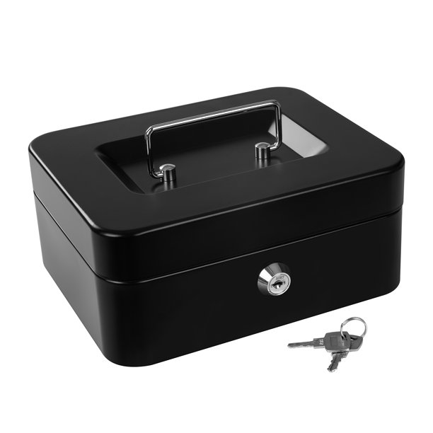 Cash Box with Money Tray and Lock Metal Money Box for Cash Lock Box for Money 7.87" x 6.3" x 3.
