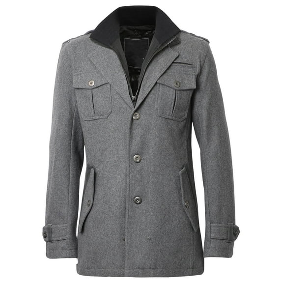 Ma Croix Mens Cabo Wool-Blend Overcoat with Detachable Zipper Bib Warm Winter Jacket