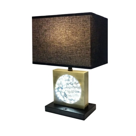 

Golden Square Crystal Centerpiece with Black Shade and Night Light USB Port Power Outlet - 22”H