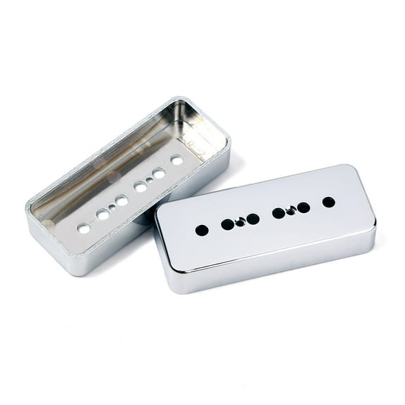 Pair of P90 Soapbar Pickup Cover Neck & Bridge Guitar Pickup Covers 50mm Pole Spacing (Silver)