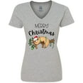 thumbnail image 3 of Inktastic Merry Christmas Cute Sloth with Santa Hat and Lights Women's V-Neck T-Shirt, 3 of 5