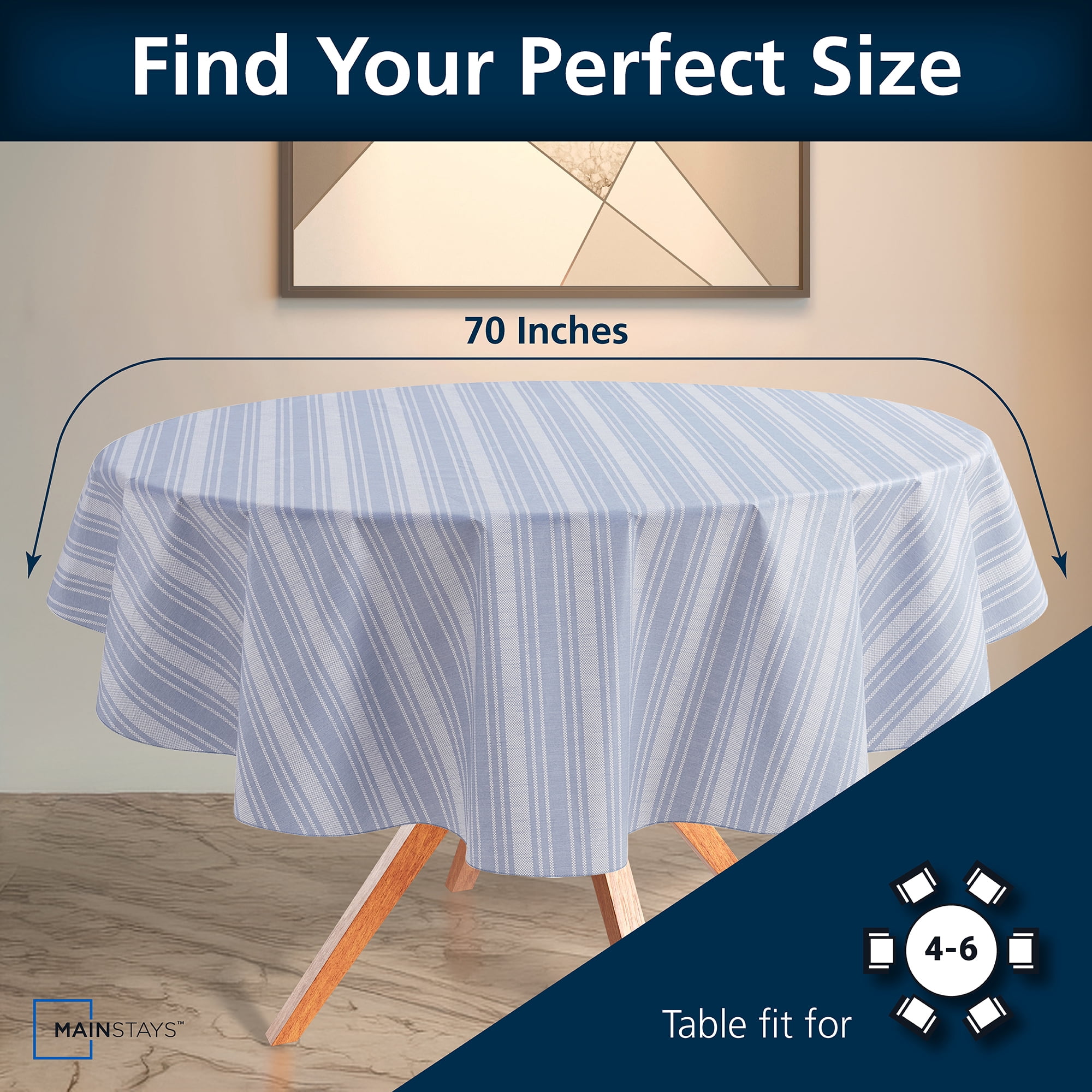 (2 pack) Mainstays PEVA Indoor & Outdoor Tablecloth, 70 in Round, Saville Blue Stripe