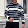 thumbnail image 2 of Turilly Men's Sweater Striped Geometric Knit Crewneck Pullover Sweater with Small Chest Label Casual Everyday Top, 2 of 8