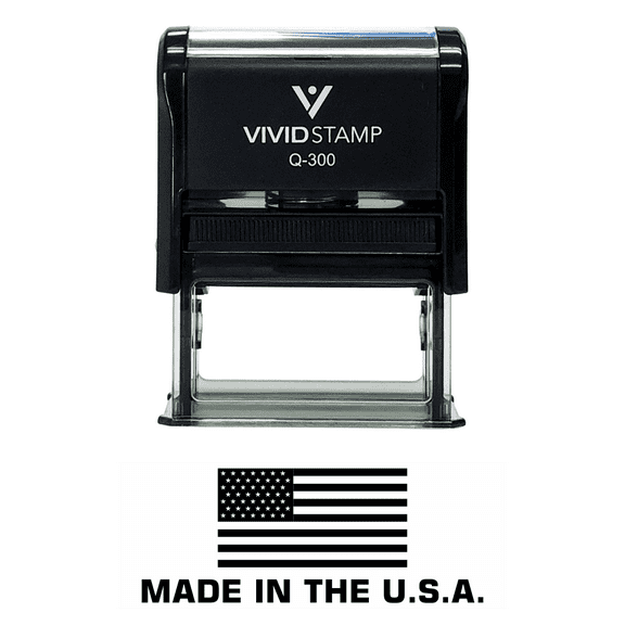 Vivid Stamp MADE IN THE USA (FLAG) Self Inking Rubber Stamp (Black Ink) - Large