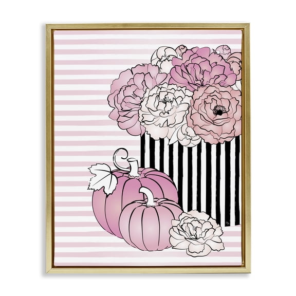 Stupell Industries Shabby Chic Pink Florals & Pumpkins Gold Floating Frame Canvas Art, 25 x 31, by Martina Pavlova