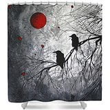 Shower Curtain Blood Ganma Original Abstract Surreal Raven Red Blood Moon Painting Shower Curtain Polyester Fabric Bathroom Shower Curtain 66x72 inches ()