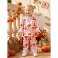 thumbnail image 4 of RUINIXCW Toddler Baby Girl Halloween Silk Stain Pajamas Set Kids Little Girl Fall Winter PJS Set Sleepwear Pumpkin Bat Fuzzy Trim Long Sleeve Button Down Shirt and Pants Set Loungewear Homewear, 4 of 9