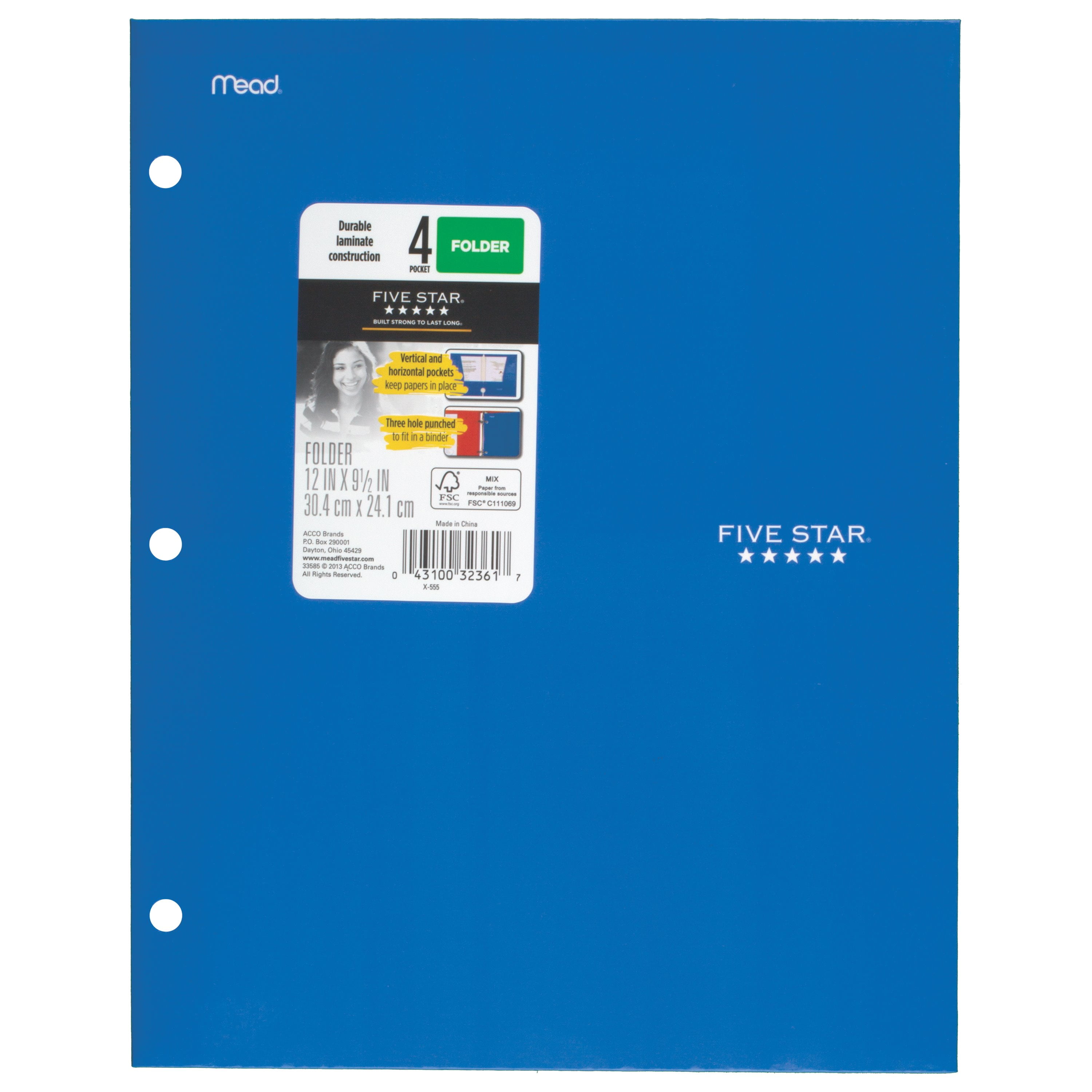 Five Star Mead 4 Pocket Folder 3 Hole Punch Laminated 5 Folders Blue Lot