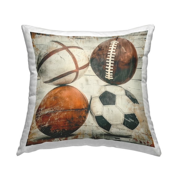 Stupell Industries Rustic Sports Balls Decorative Printed Throw Pillow Design by Lazar Studio.