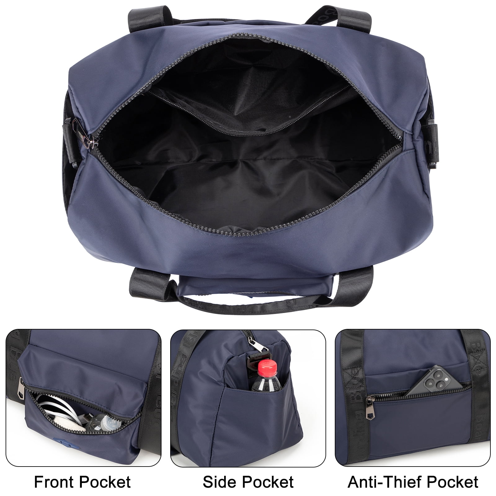 For United Airline 17x10x9 Inches Personal Item Underseat Travel duffle bag, ports Tote Gym Bag,Shoulder Weekender Overnight Bag (Navy)