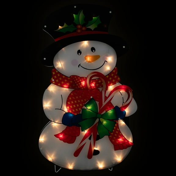 30.5" Lighted 2 Dimensional Snowman Christmas Outdoor Decoration