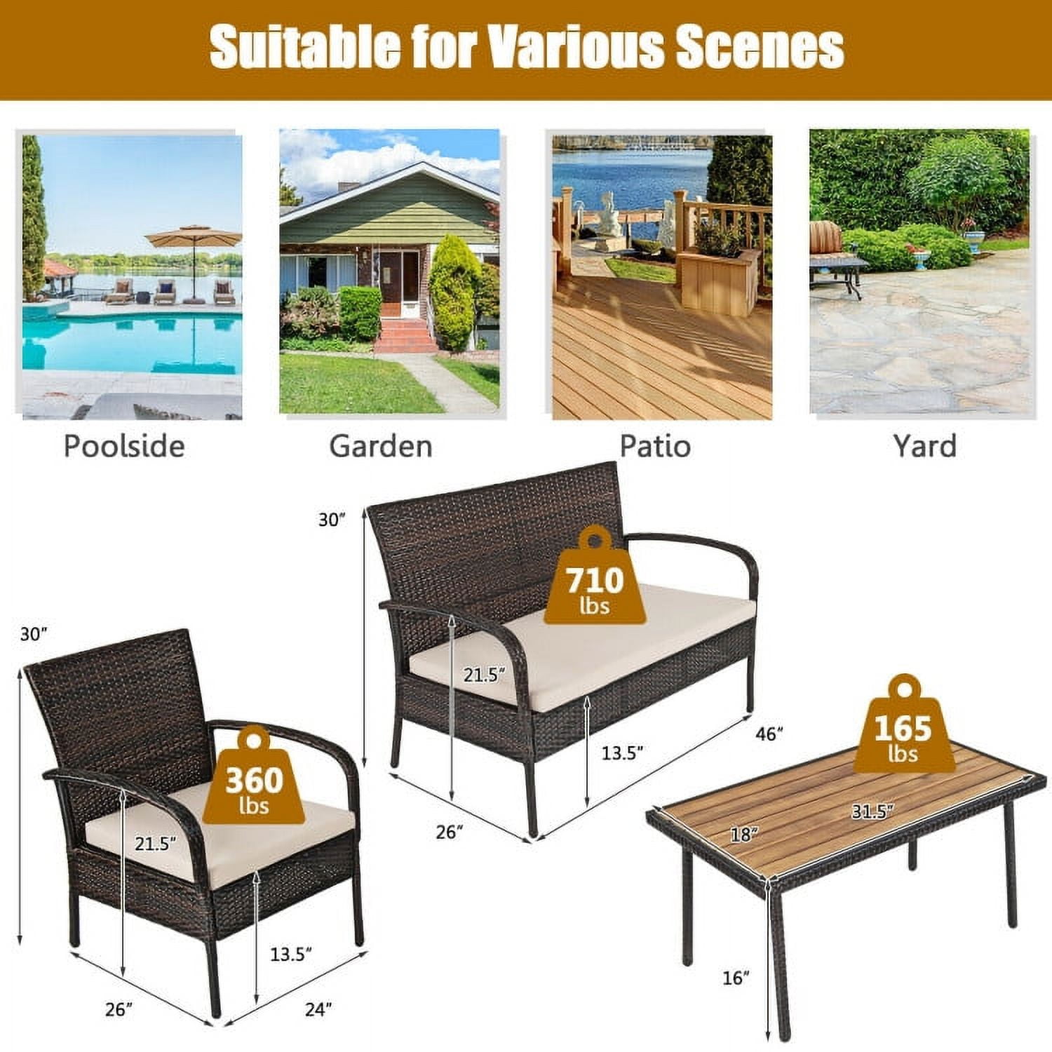 Aimee Lii 4 Pieces Patio Cushioned Wicker Conversation Set, Outdoor Sectional Set with Acacia Wood Tabletop Aimee Lii 4 Pieces Patio Cushioned Wicker Conversation Set, Outdoor Sectional Set with Acacia Wood Tabletop