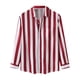 thumbnail image 3 of Camisas Para Hombre Manga Larga De AlgodóN Camisa informal con estampado de rayas de otoño para hombre Blusa con bolsillo de manga larga con cuello levantado (Red, S), 3 of 7