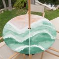 thumbnail image 3 of Sage Green Waves Coastal Round Outdoor Tablecloth with Umbrella Hole Zipper, Green Ombre Summer Beach Oceans Elastic Fitted Table Cover, Waterproof Table Cloth for Patio Picnic Party Fits 36"-44", 3 of 9