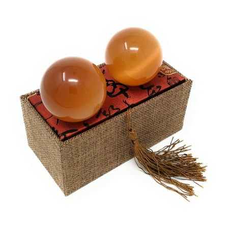 Artificial Tiger Eye Crystal Gemstone Quartz Chinese Health Stress Exercise Baoding Balls (Orange)