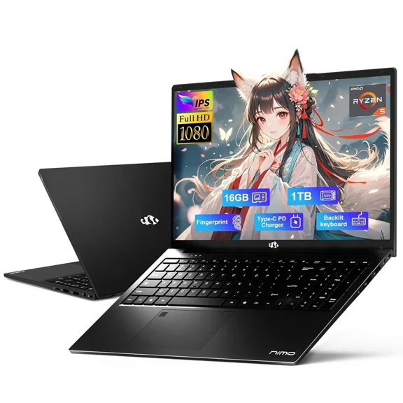 15.6" IPS FHD Gaming/Business Laptop, 16GB DDR5 RAM 1TB SSD 6 Cores AMD Ryzen 5 6600H (Beat i7-1165G7 up to 4.5GHz) 660M 6nm GPU-Computer with 100W Type-C Backlit Keyboard, Fingerprint Black