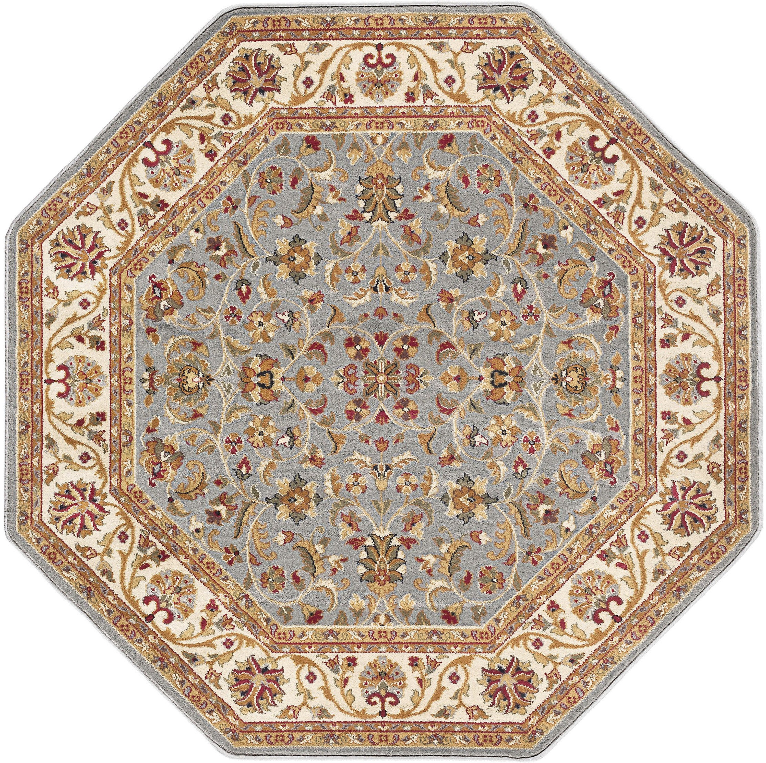 Traditional Area Rug (5'3'' Octagon) Border Blue, Beige Indoor Octagon Easy to Clean