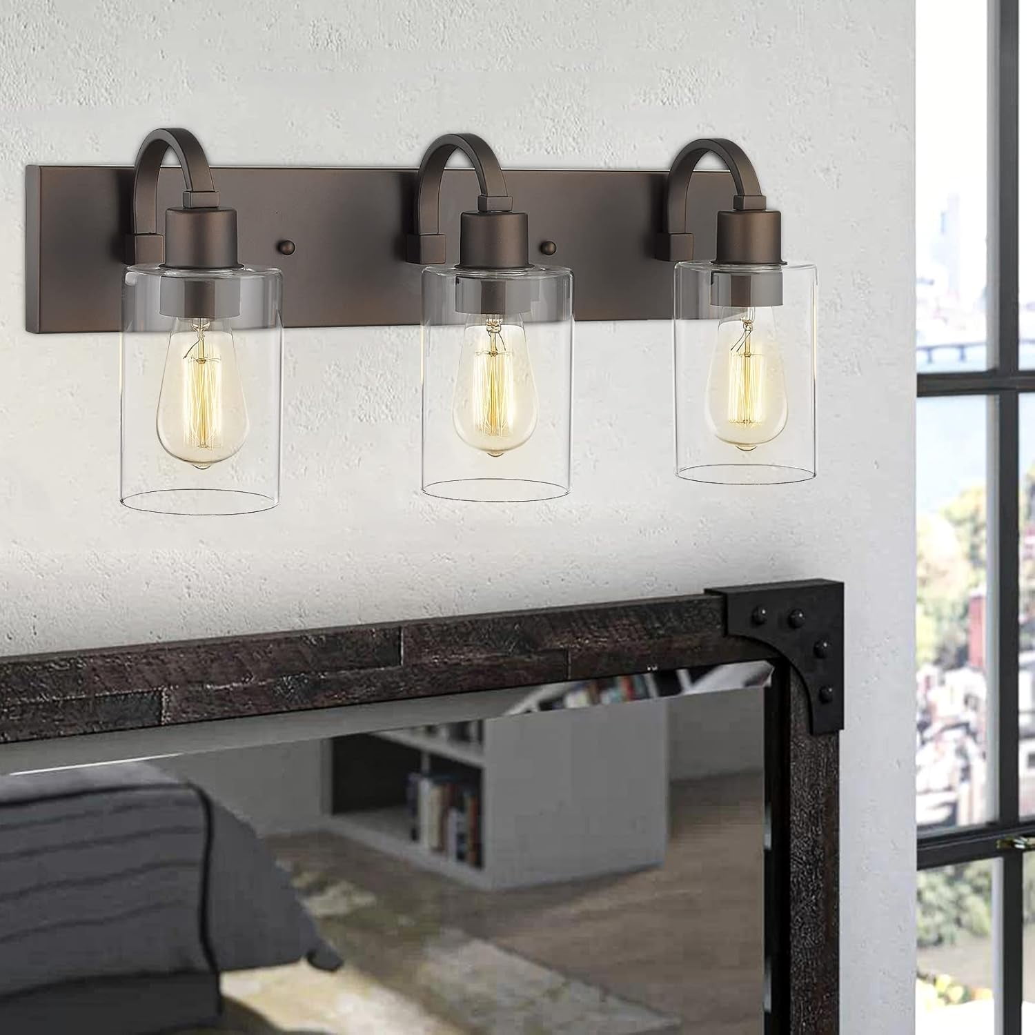Emliviar 3-Light Bathroom Vanity Light Fixtures - Bath Wall Lamp in Oil Rubbed Bronze Finish with Clear Glass, YCE237B-3W ORB