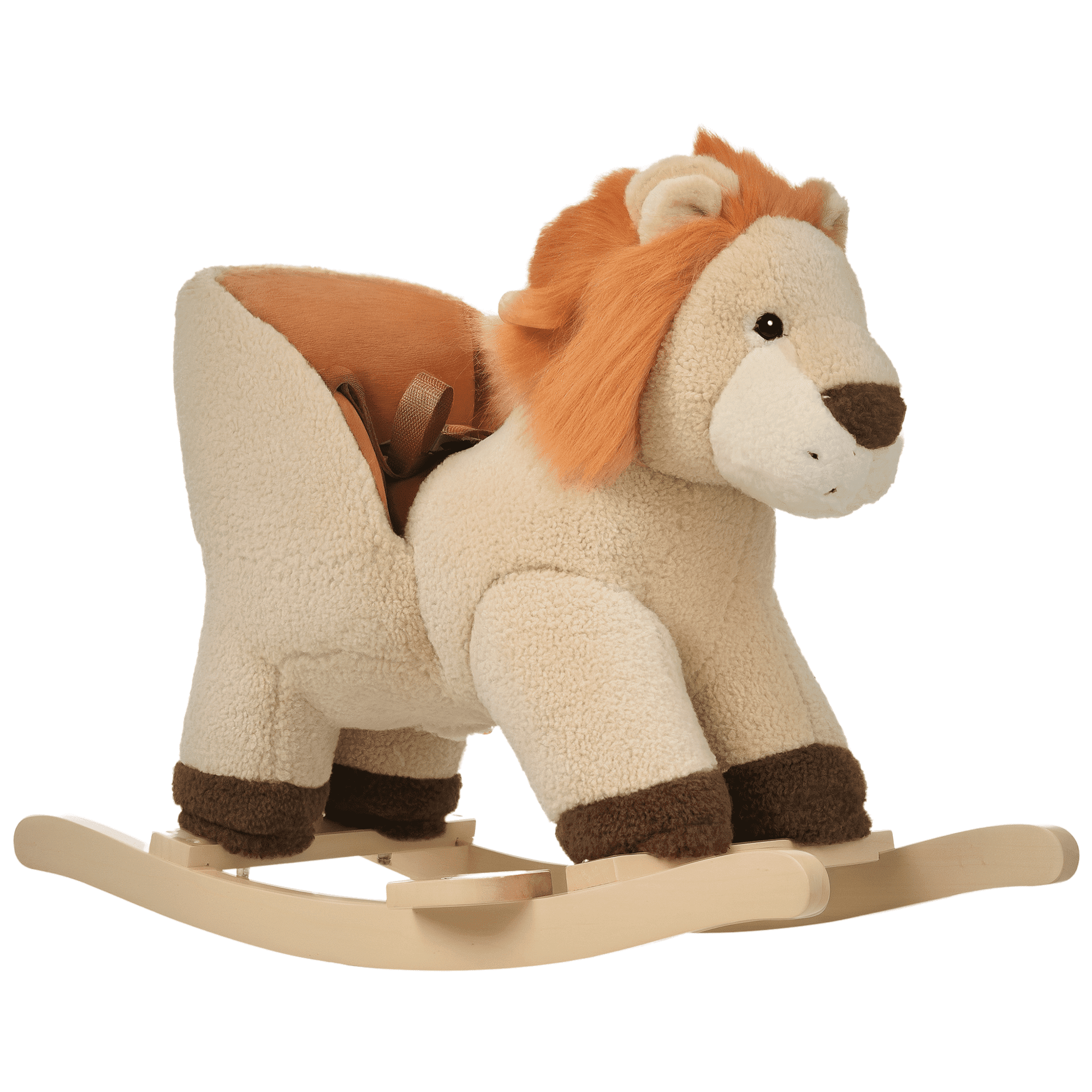 Baby Rocking Horse Lion with Sound, Plush Stuffed Rocking Animals, Wooden Rocking Horse with Seat Belt for 18-36 Months Boys and Girls Gift, Brown