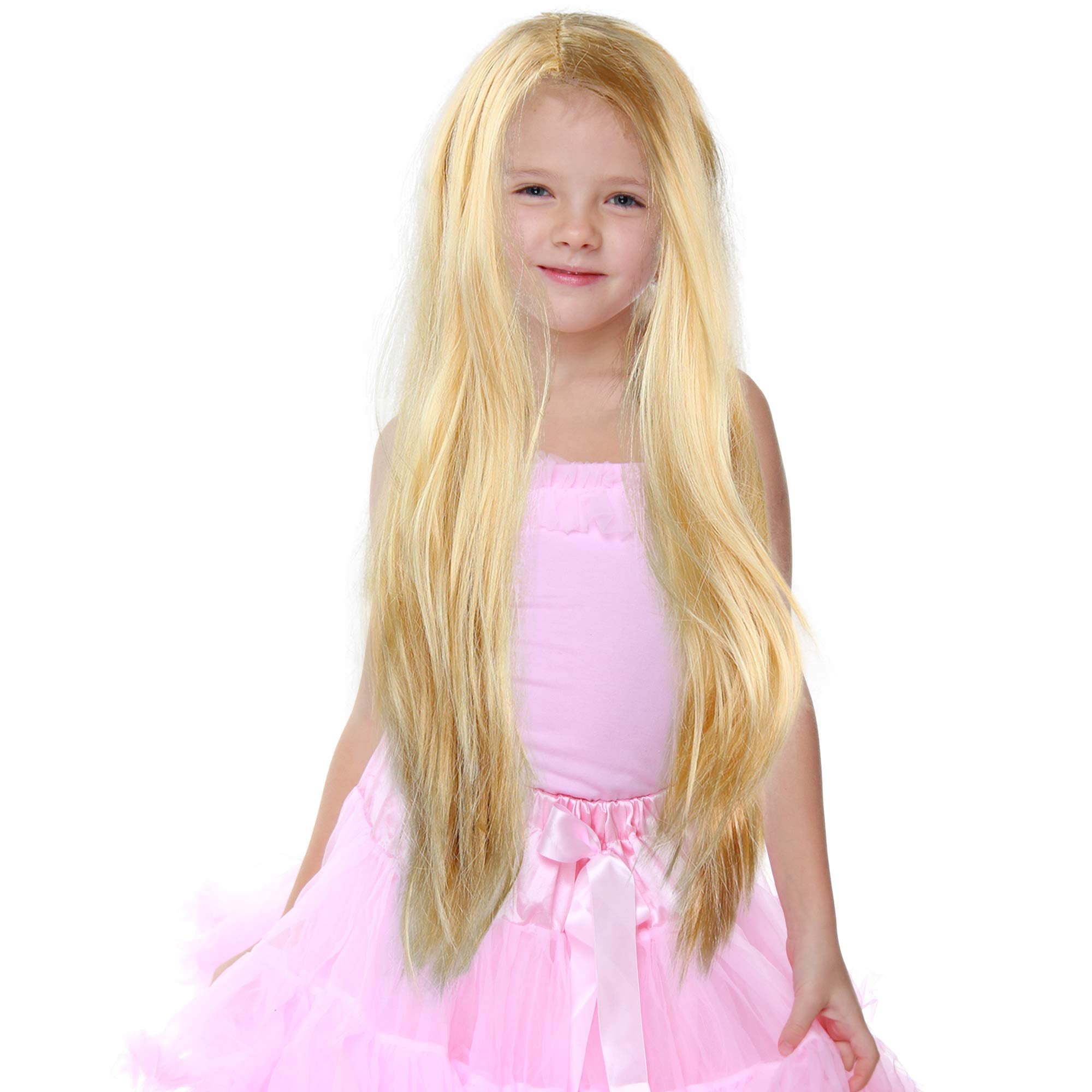 Movie Tangled Rapunzel long blonde cosplay wig wavy cos full hair wig