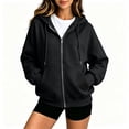 thumbnail image 3 of Dweltoz Zip Up Hoodies for Women Oversized Casual Sweatshirts Cute Full Zip Cozy Jackets with Pockets Fall Winter Long Sleeve Hooded Clothes,Black M, 3 of 7