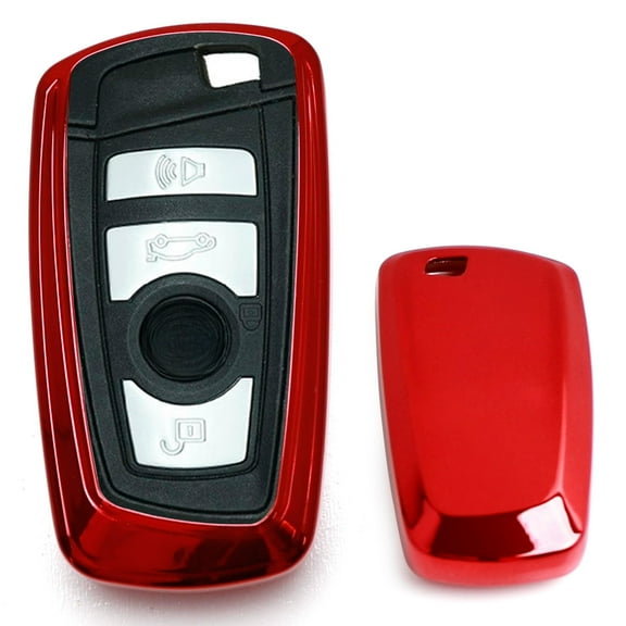 Chrome Finish Red TPU Key Fob Protective Cover Case For BMW 1 2 3 4 5 6 7 Series X1 X3 X4 (Please Verify Your Actual Key Before Buying)