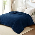 thumbnail image 4 of Whale Flotilla Fluffy Fleece 90"x 104" King Size Blanket for Bed, Fuzzy Soft Cozy Exquisite Blankets with Decorative Jacquard Pattern for All Season, Warm but Lightweight, Navy Blue, 4 of 9