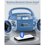 Jazmm CD Player Combo with Bluetooth, Boombox Cassette Portable CD Players, Support AM FM Radio/Remote Control/AUX/USB/Earphone, AC/Battery Operated, LCD Display for Home,Kids,Gift (Blue)