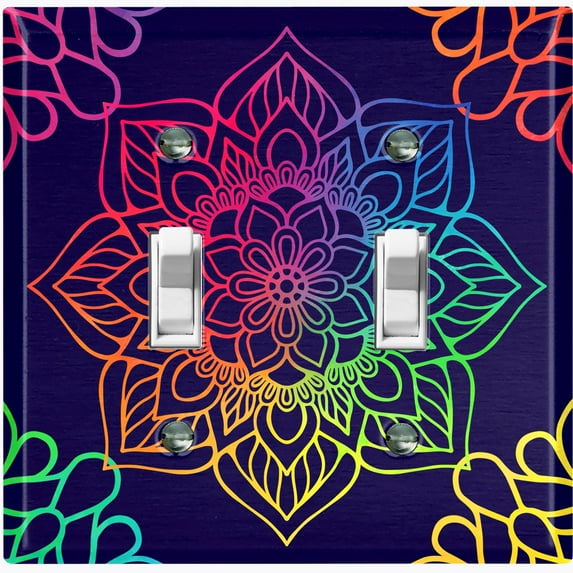 Metal Light Switch Plate Cover Rainbow Mandala Flower Tile Pattern Black MDL103