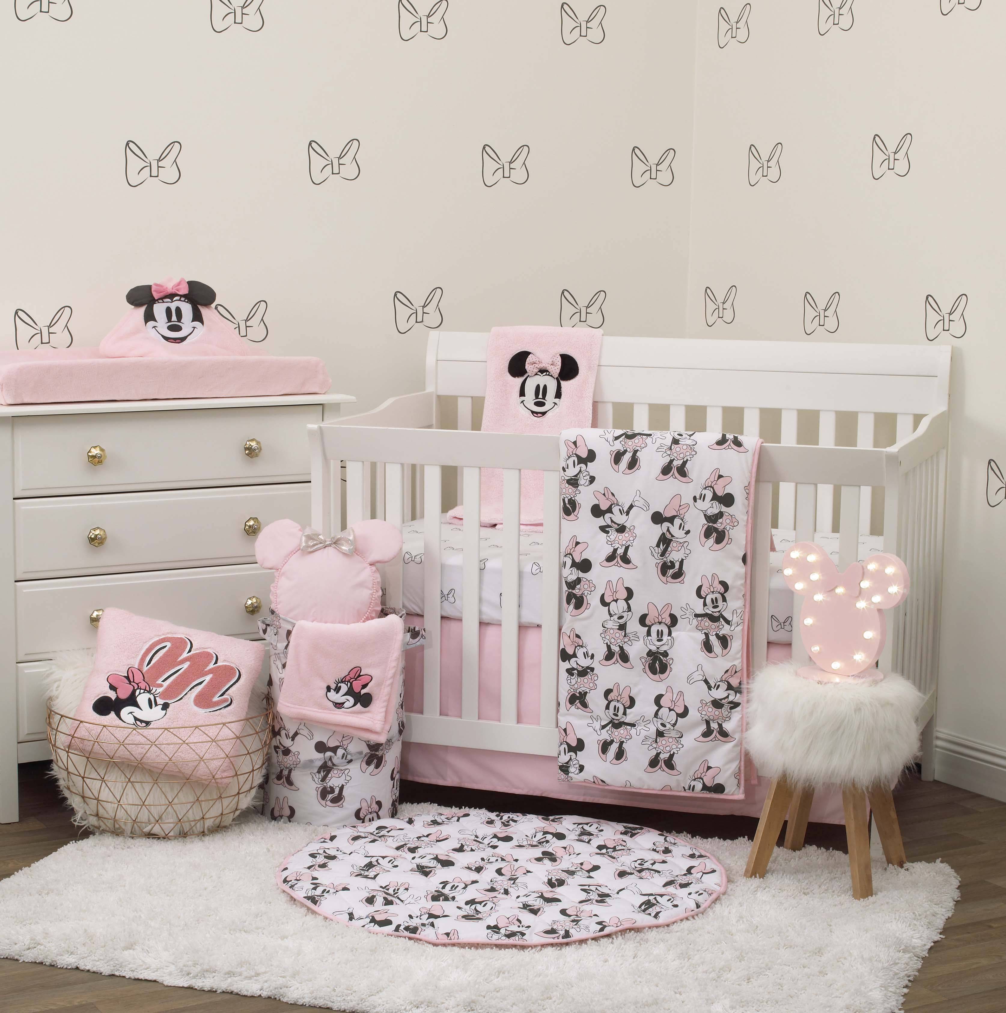 MINNIE NURSERY BABY BEDDING SET-BUMPER-PILLOW-QUILT COVERS fit Cot/COT Bed 