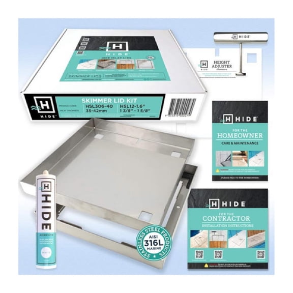 Hide HSL12-2.0 KIT 1.75" to 2" Depth Pool Skimmer Cover - 12 Inch Kit/Tile