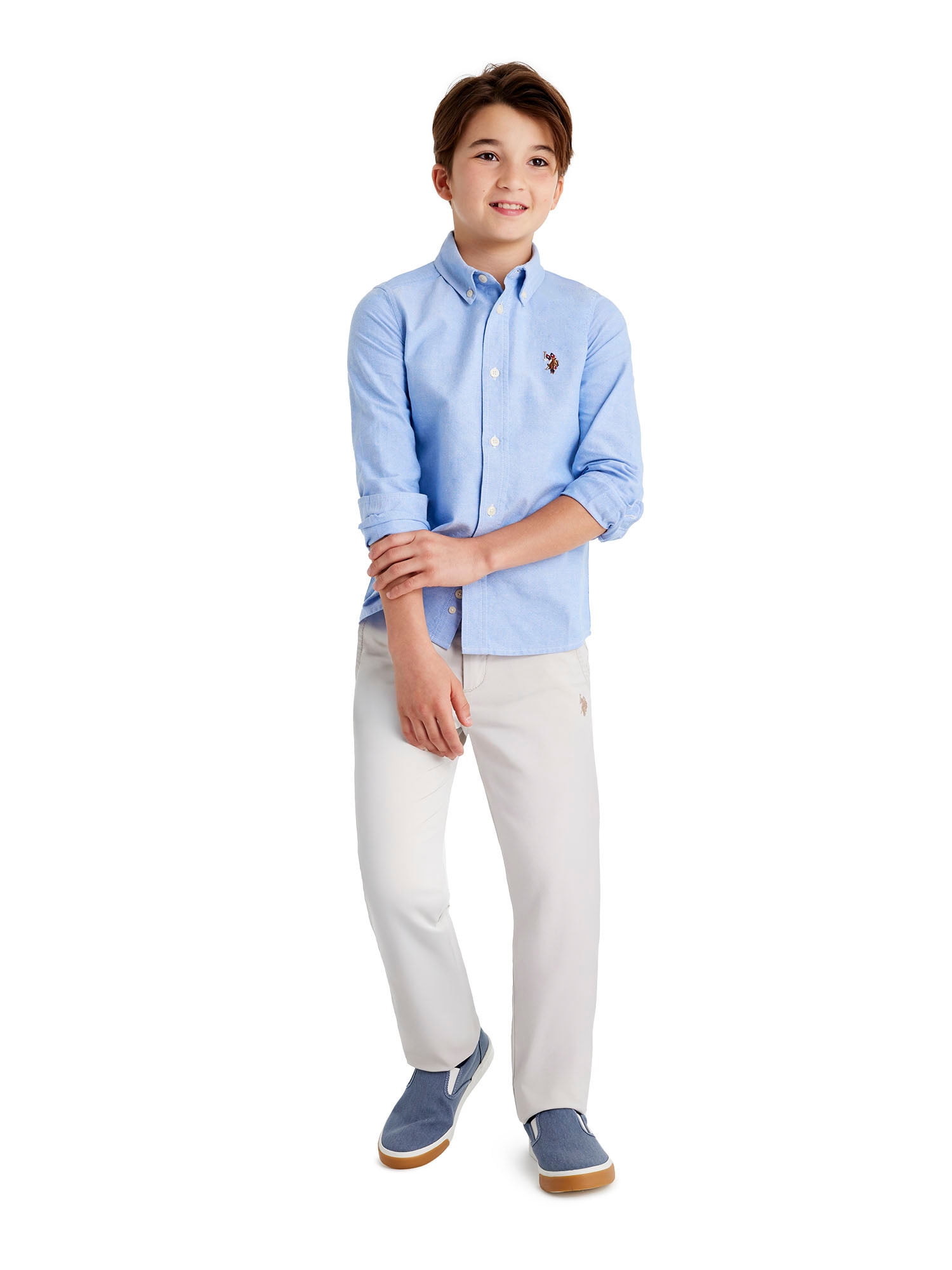 U.S. Polo Assn. Boys Long Sleeve Button Down Oxford Shirt, Sizes 4-18