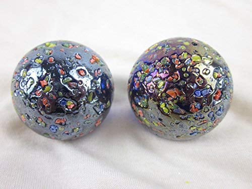 2 BOULDERS 35mm GLITTERBOMB Marbles glass ball Metallic Iridescent Confetti HUGE 