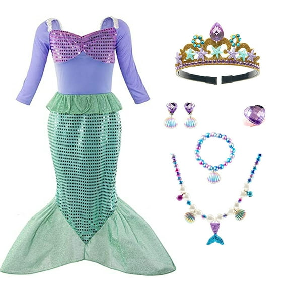 Girls Princess Mermaid Costume Cosplay Party Dress Up with Accessories