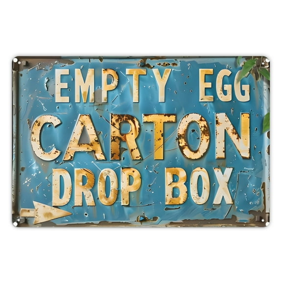 Vintage-Inspired Metal Sign- 'Empty Egg Carton Drop Box'(12X8)- Perfect Gift For Friends, Rustic Farmhouse Decor For Garden, For Man Cave, Bar, Club, And Outdoor Spaces