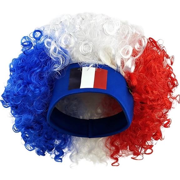 Jiibva Football Game Flag Colored Fan Wigs Hat, National Flag Afro Fan Wig Headgear Funny Headwear for Soccer Match Celebration Flag Colorful Event Hairband