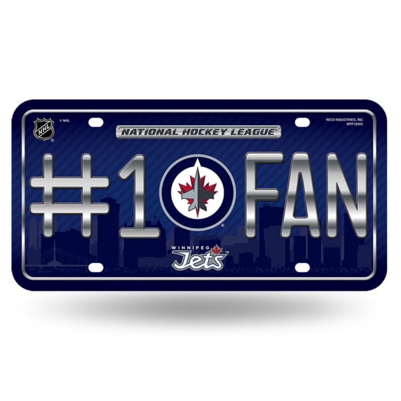 Winnipeg Hockey Jets #1 Fan Metal License Plate Tag - Number One! Let's Go!!