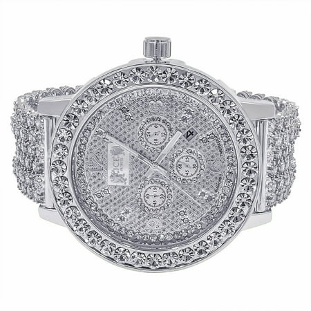 Dial White Dial Watch - Fully Iced Out 18K White Gold Finish Real Genuine Diamond Dial Stainless Steel Custom Khronos Jo Rodeo Watch W/Date Function
