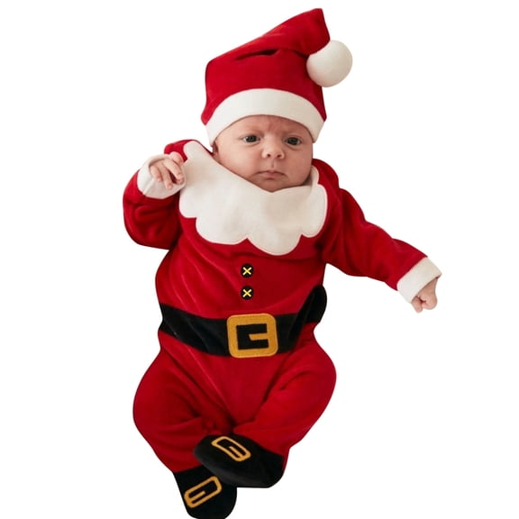 Generic Girls' Fashion Baby Christmas Outfit Boys Girl Santa Romper Jumpsuit Xmas Clothes Long Sleeve Jumpsuit Hat Outfits Set(3-6 Months,Red)