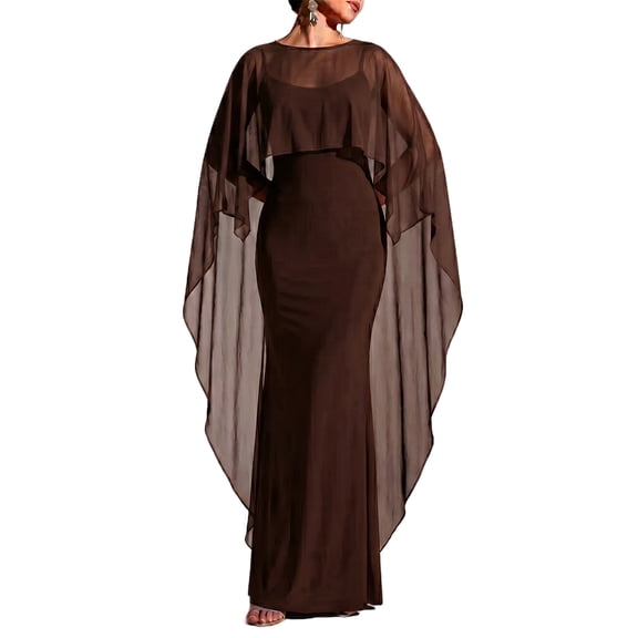 UDAUDU Womens Chiffon Capes Sheer Shawls & Wraps Elegant Evening Soft Wedding Party Cover Up Brown S