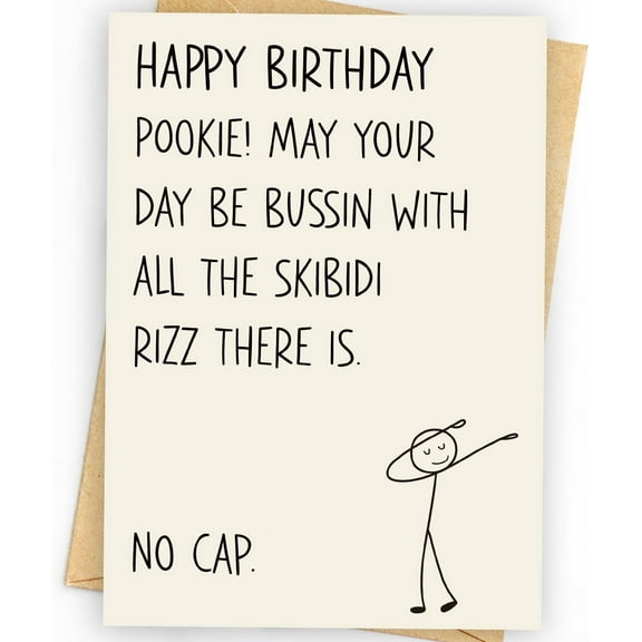 Happy Birthday Card for Pookie – Fun Skibidi Rizz Design – Blank Inside with Envelope Included – Perfect for Celebrating Friends and Loved Ones’ Birthdays