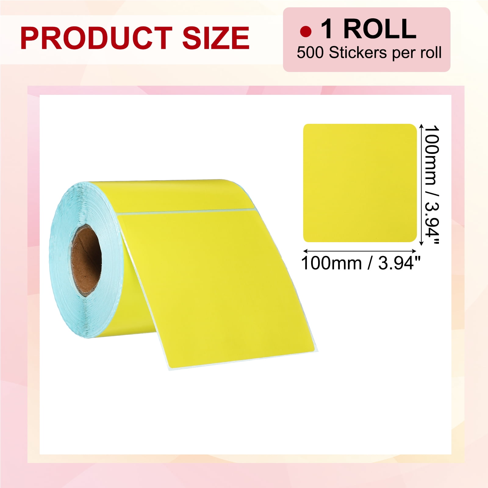 Uxcell 500Pcs Thermal Labels 3.94x3.94" Thermal Printer Labels Stickers Self Adhesive Tags Rectangle Paper Roll Small for Printer Shipping Label Mailing UPS Barcode Address Yellow