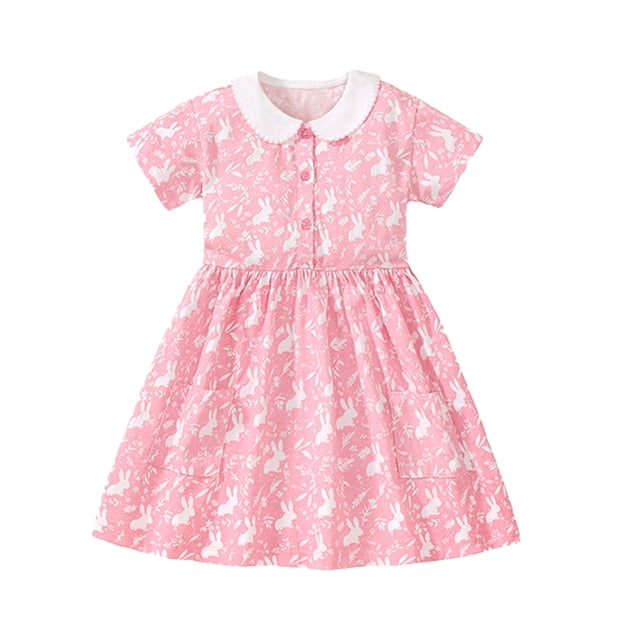 Qudderr Robe Dessin Animé pour Bébé Fille 1-8 Ans Manches Courtes Robes en Coton Filles Été Col Rond Robe d'Été pour Enfants