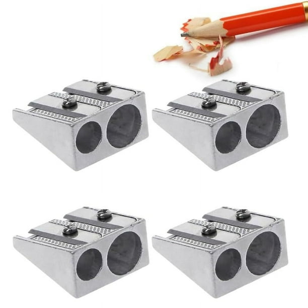 Sacapuntas de mano, Sacapuntas manual, Sacapuntas de metal, Sacapuntas de 2 orificios (4PCS)