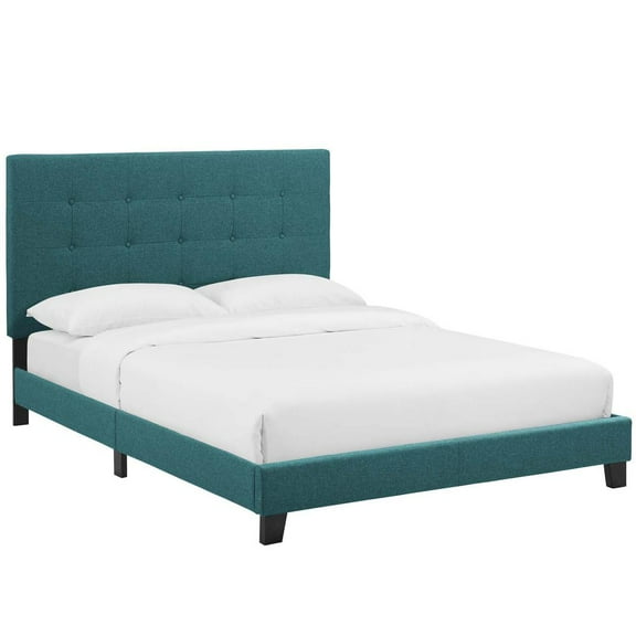 Modway Melanie Queen Tufted Button Upholstered Fabric Platform Bed in Teal
