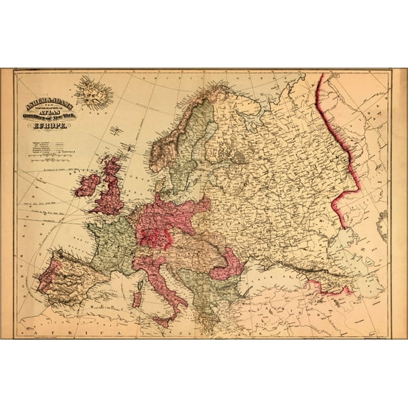 24"x36" Gallery Poster, 1871 map of europe; england france germany spain italy