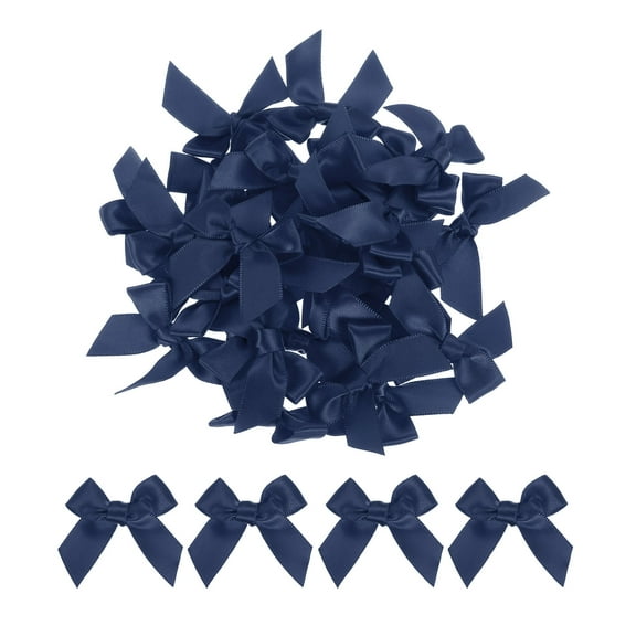 Uxcell 30Pcs Mini Ribbon Bow 1.5" Mini Fabric Satin Ribbon Flower Bows for Craft DIY Wedding Birthday Party Dark Blue