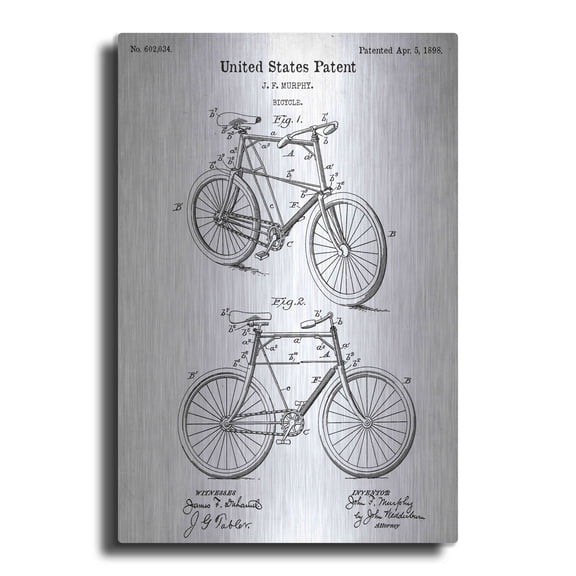 Luxe Metal Art 'Bicycle Vintage Blueprint Patent White' Metal Wall Art, 16"x24"
