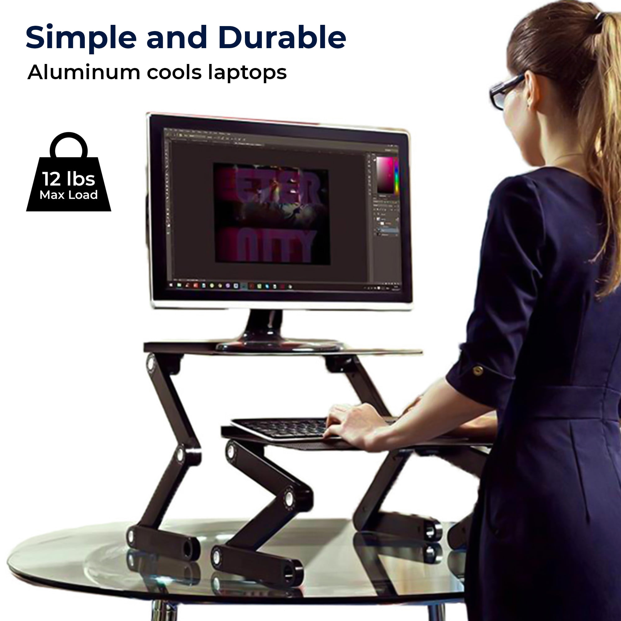 Adjustable Standing Desk Converter – Dual Aluminum Laptop & Keyboard Riser with Independent Height and Tilt